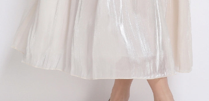 Ivory Grace Pleated Belted Dress - 920551704711_APRICOT