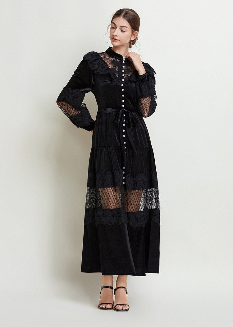 Black Velvet Lace Maxi Dress