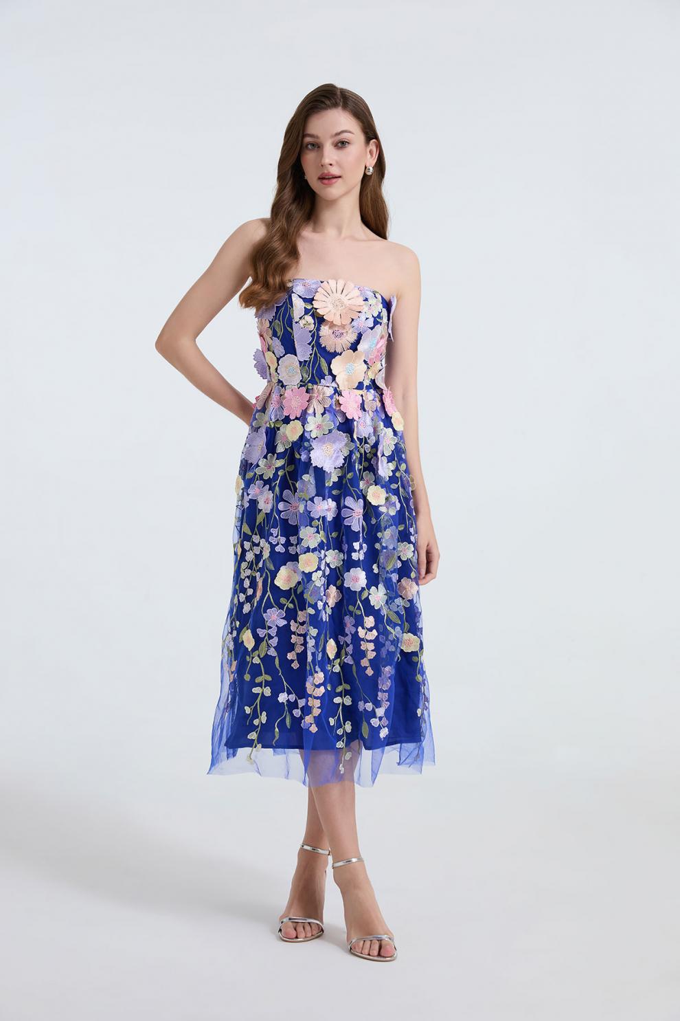 Enchanted Garden Strapless Floral Dress - 903101210253_BLUE