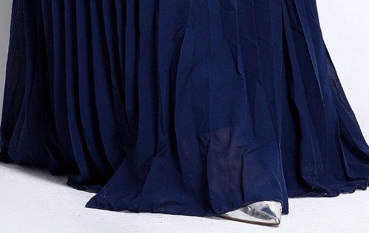 Midnight Majesty Embroidered Pleated Gown