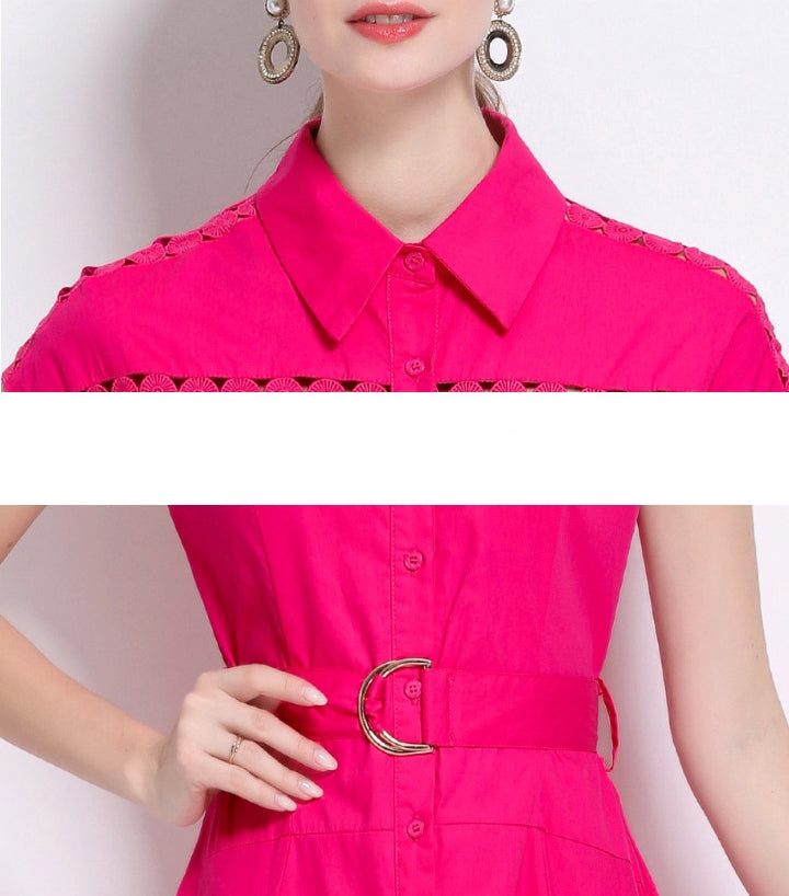 Fuchsia Flair Belted Shirt Dress
