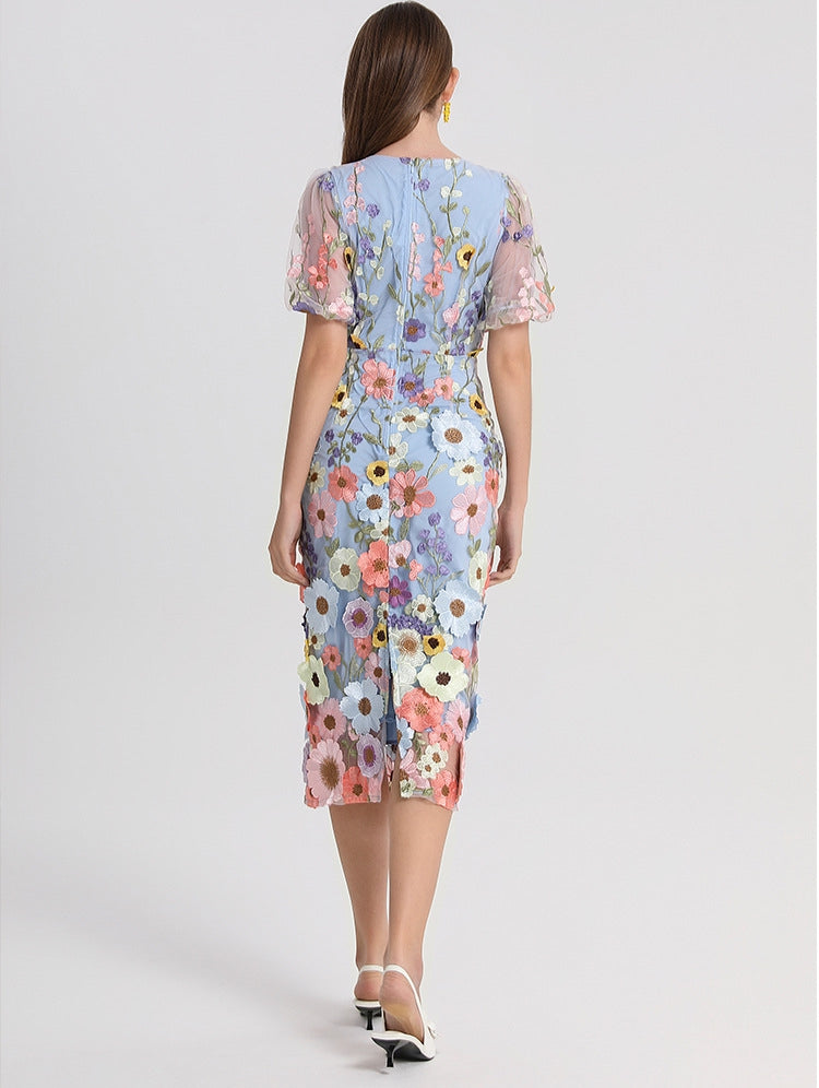 Blooming Garden Embroidered Midi Dress - 906548043201_BLUE