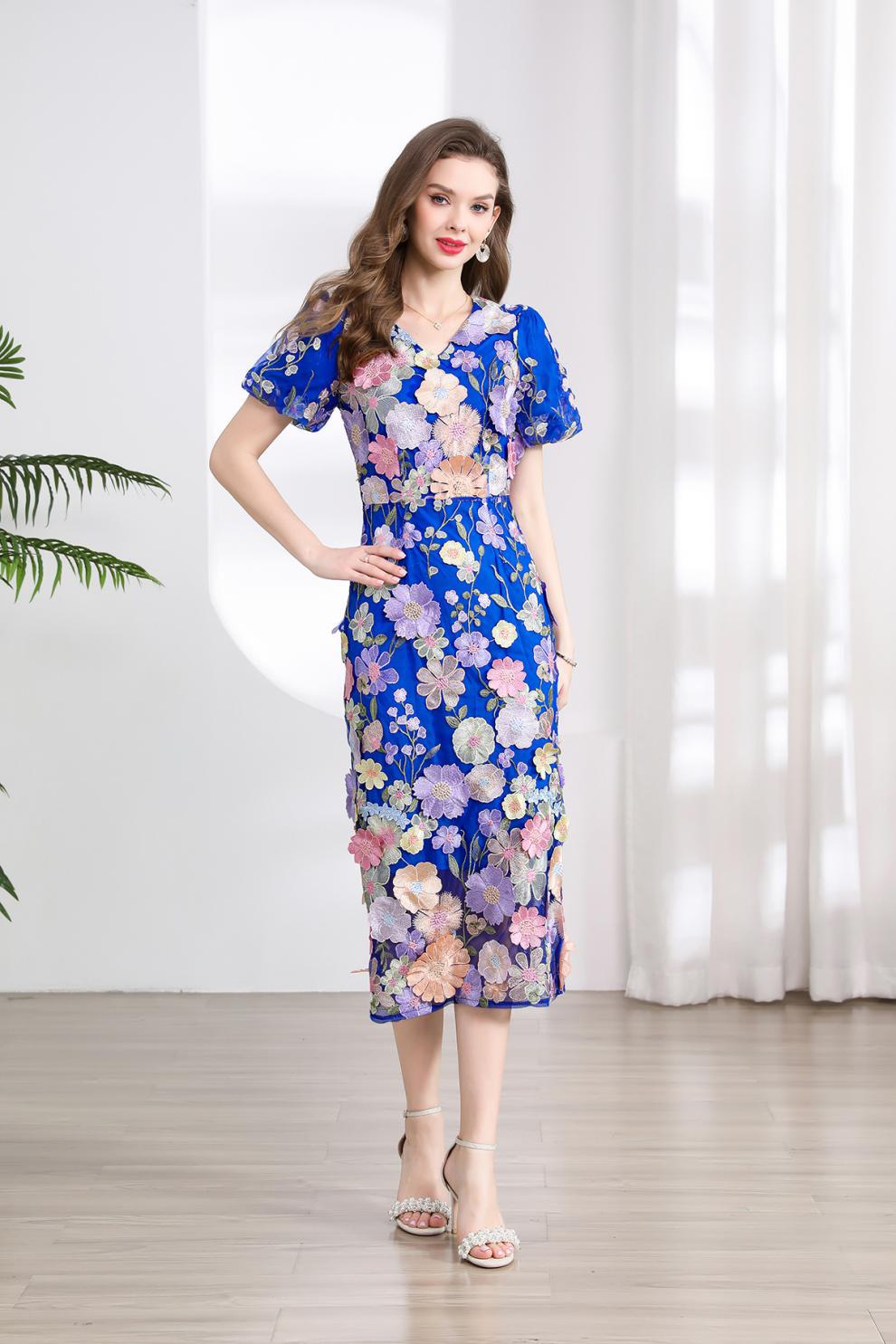 Elegant Floral Embroidered Midi Dress