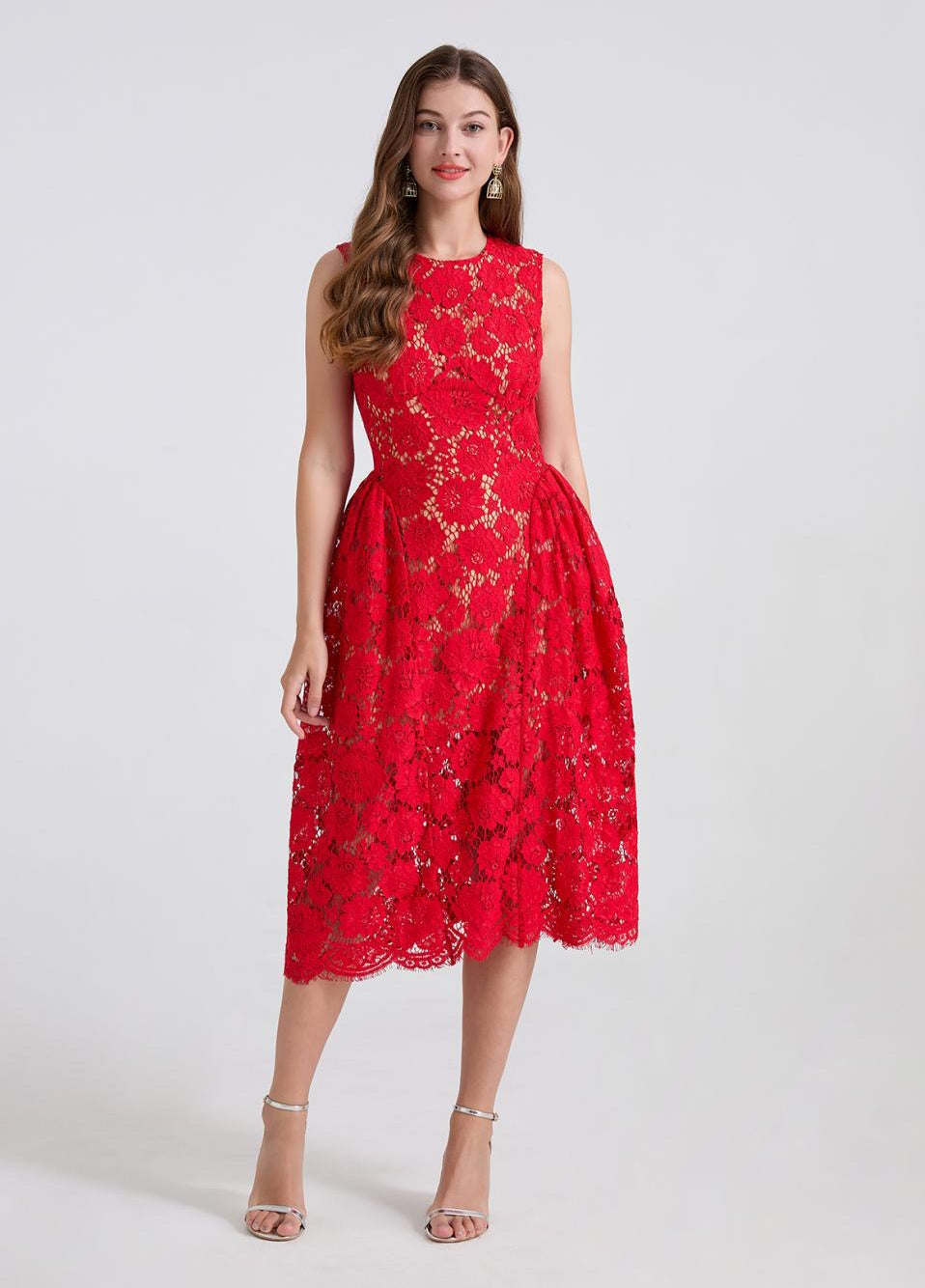 Crimson Bloom Lace Dress