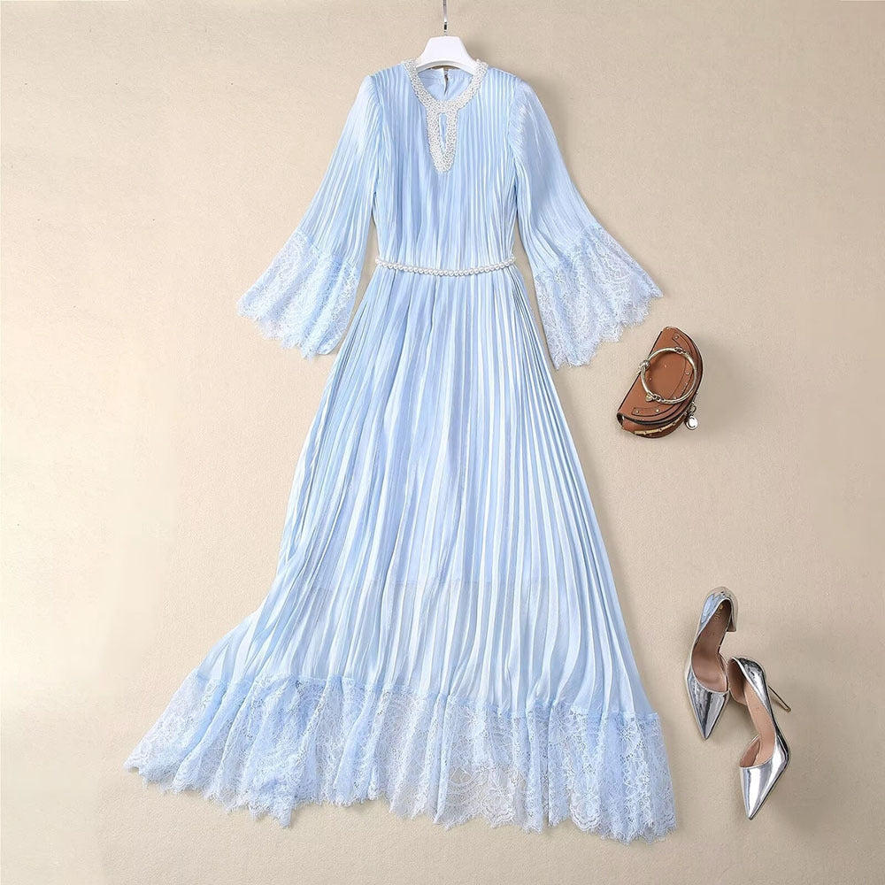 Elegant Sky Blue Lace Maxi Dress