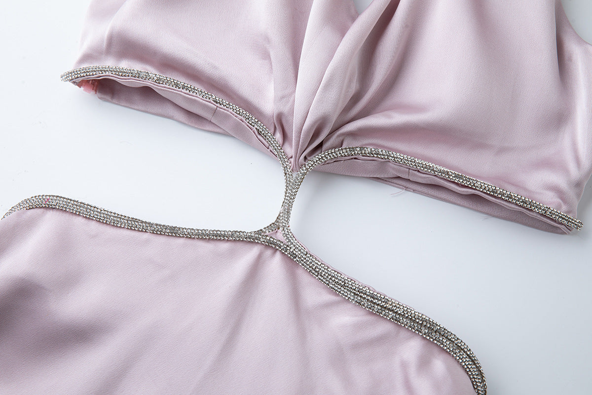 Halter Cutout Satin Maxi Dress – Blush Pink