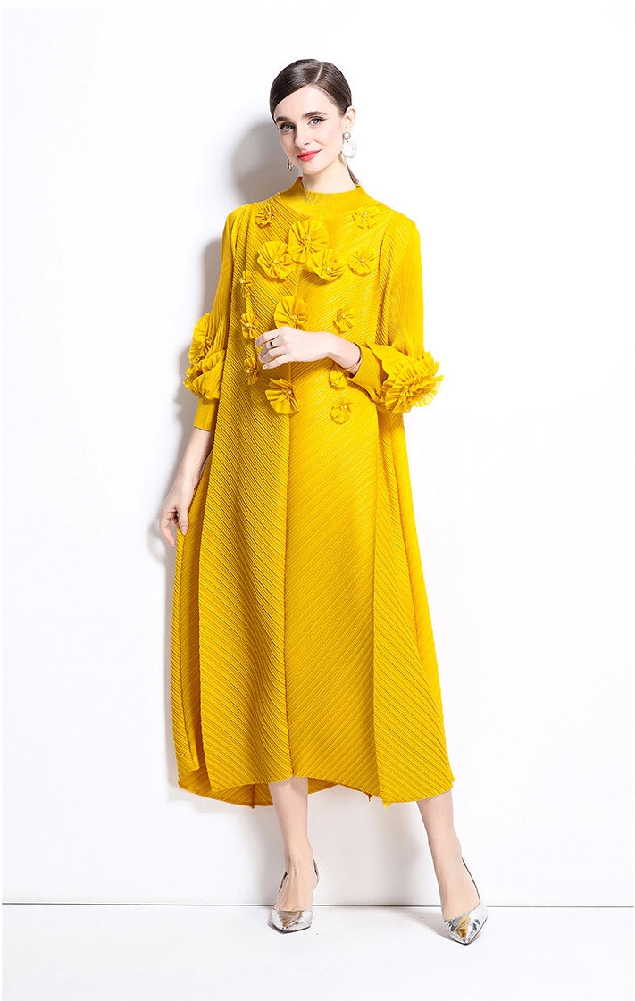 Radiant Yellow Floral Appliqué Dress