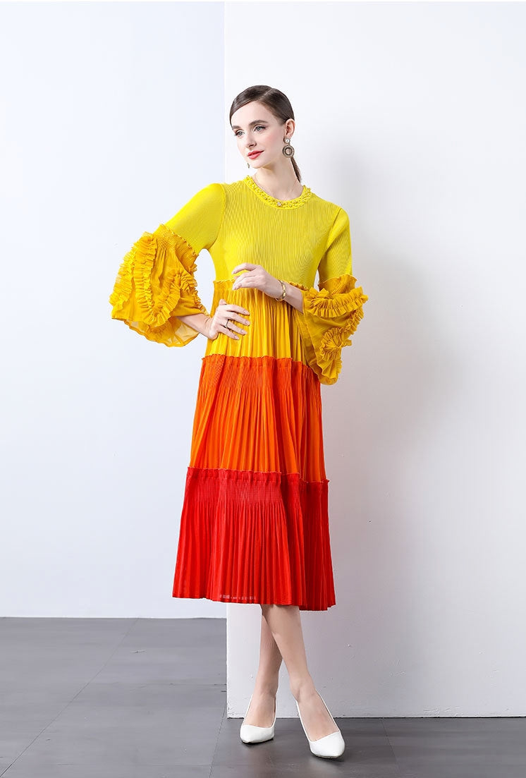 Sunset Ombre Pleated Midi Dress