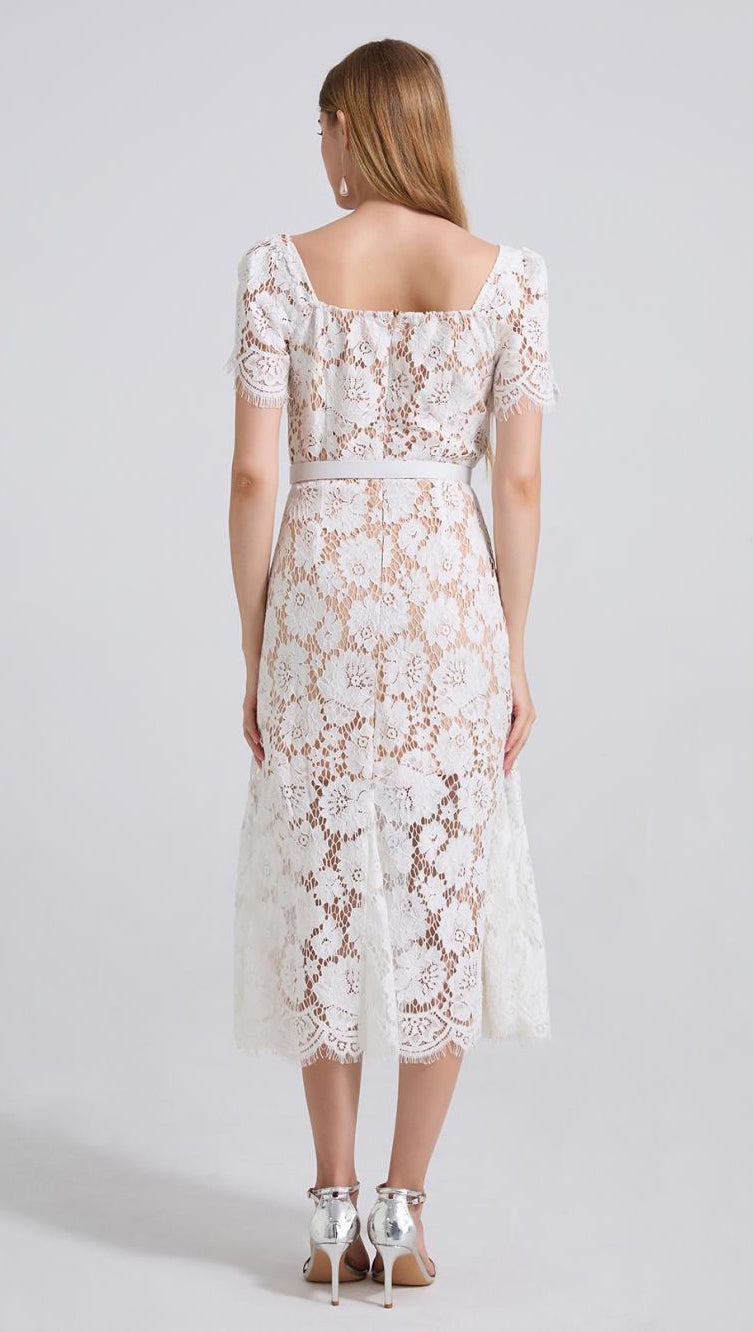 Ivory Grace Floral Lace Midi Dress - 912087138600_WHITE
