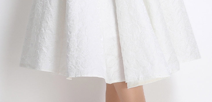 Elegant White Jacquard Midi Dress