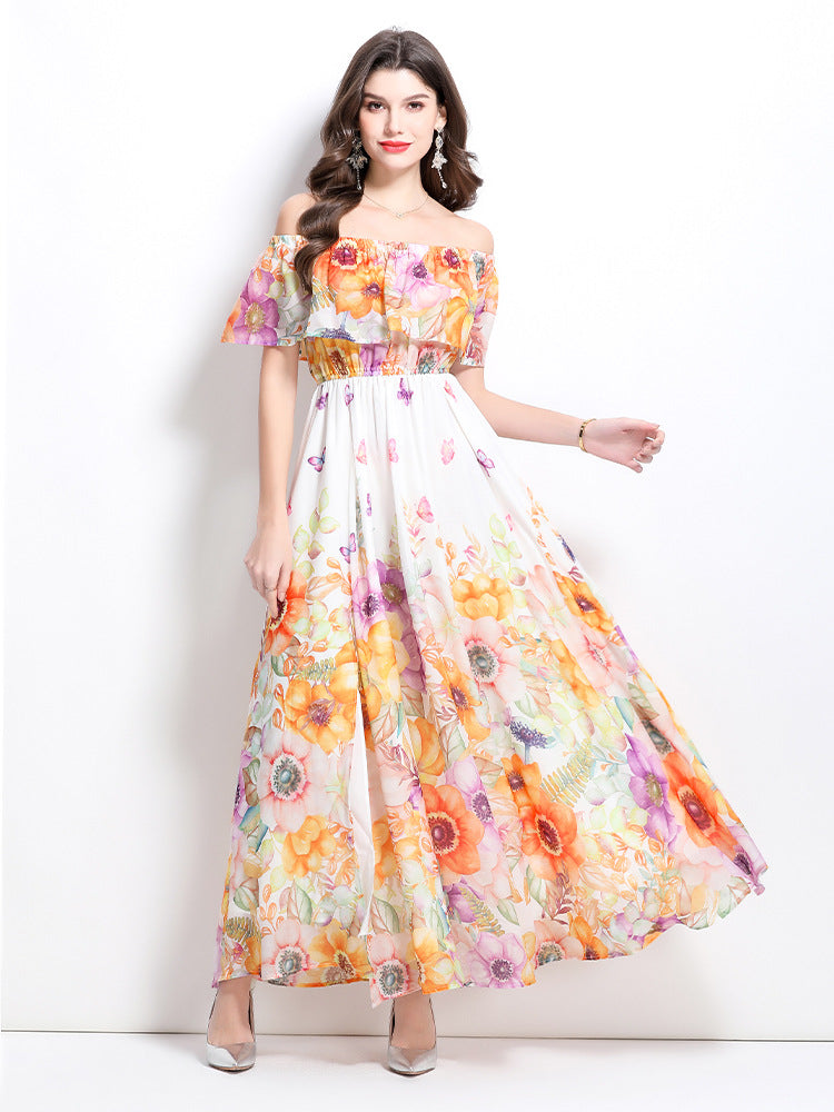 Sunset Floral Off-Shoulder Maxi Dress