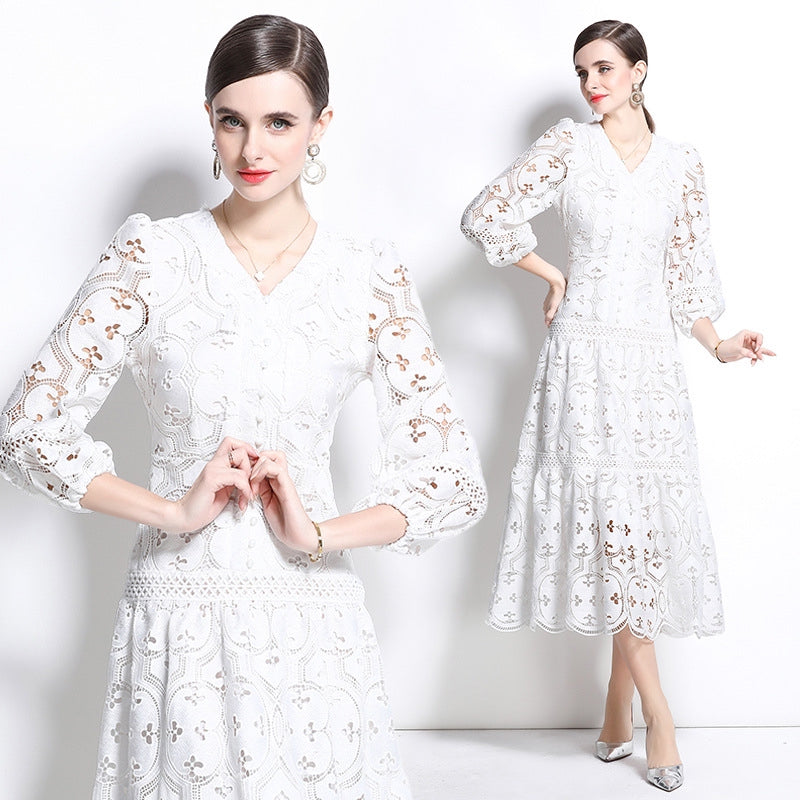 White Boho Lace Midi Dress