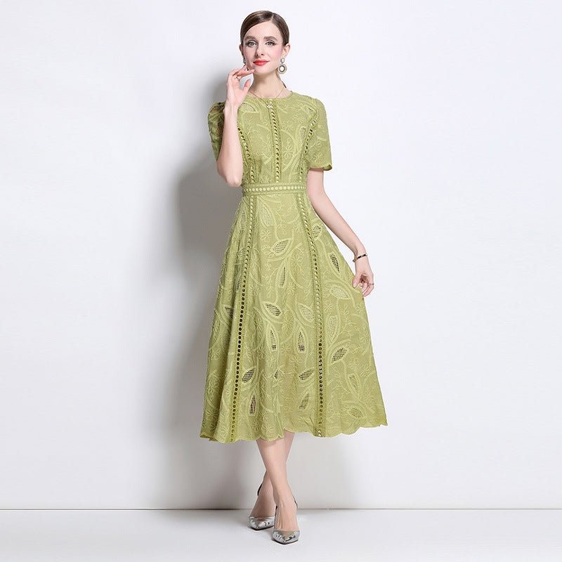 Olive Whisper Embroidered Midi Dress