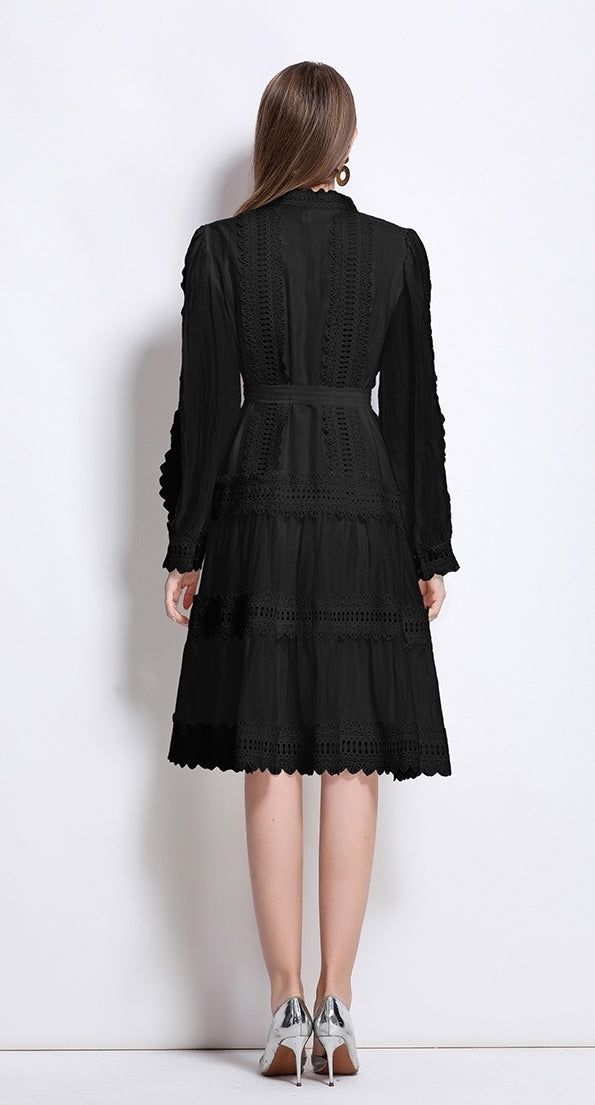 Elegant Midnight Lace A-Line Dress