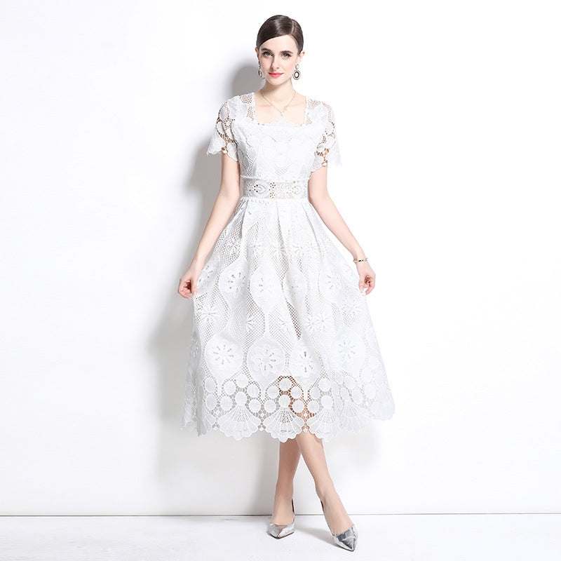 Elegant White Lace Midi Dress