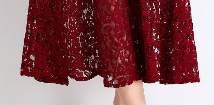 Burgundy Lace Military Midi Dress