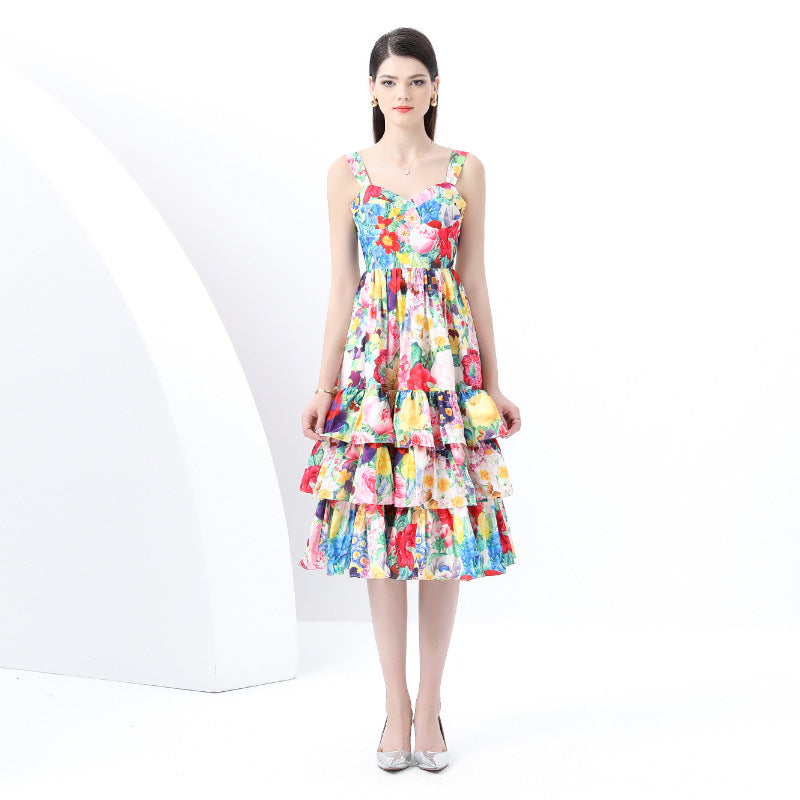 Vibrant Floral Tiered Midi Dress