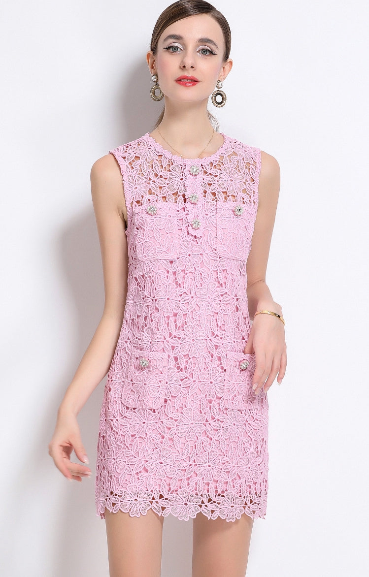 Blush Bloom Sleeveless Crochet Lace Dress
