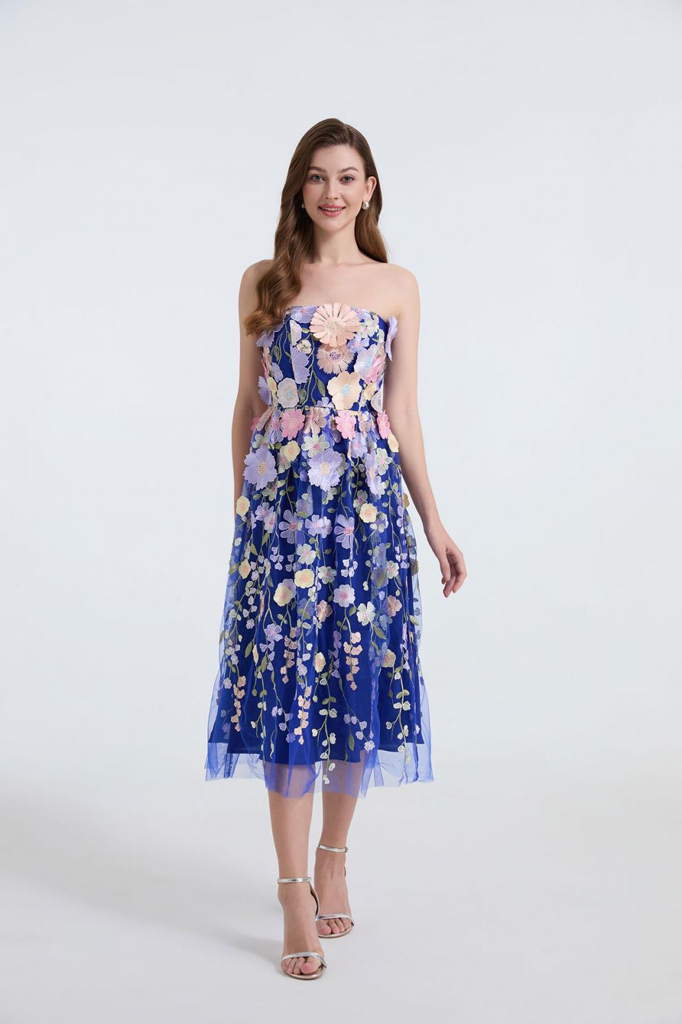 Enchanted Garden Strapless Tulle Dress - 912071976607_BLUE