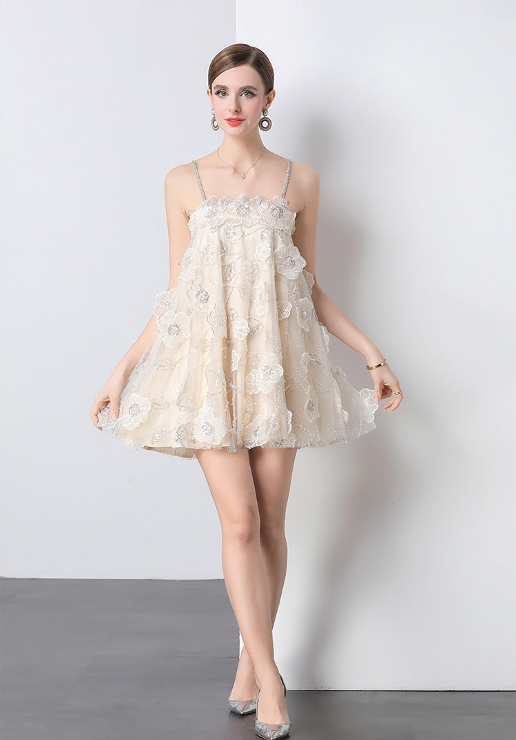 Petal Whispers Spaghetti Strap Mini Dress - 903574425019_APRICOT