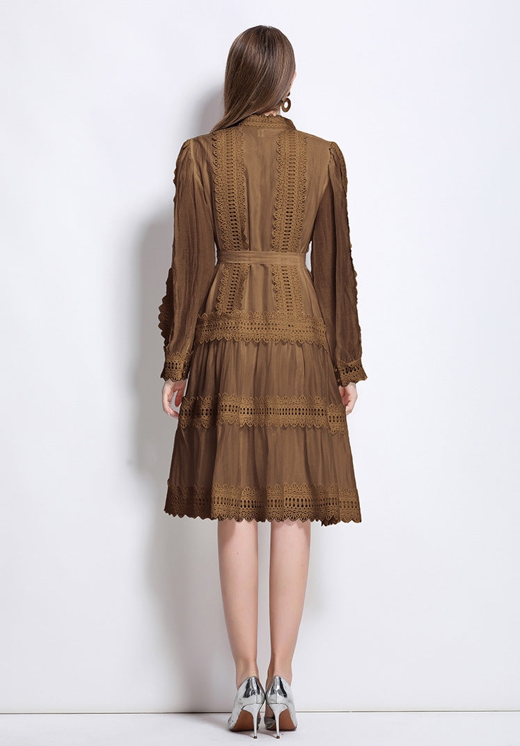Vintage Mocha Lace A-Line Dress