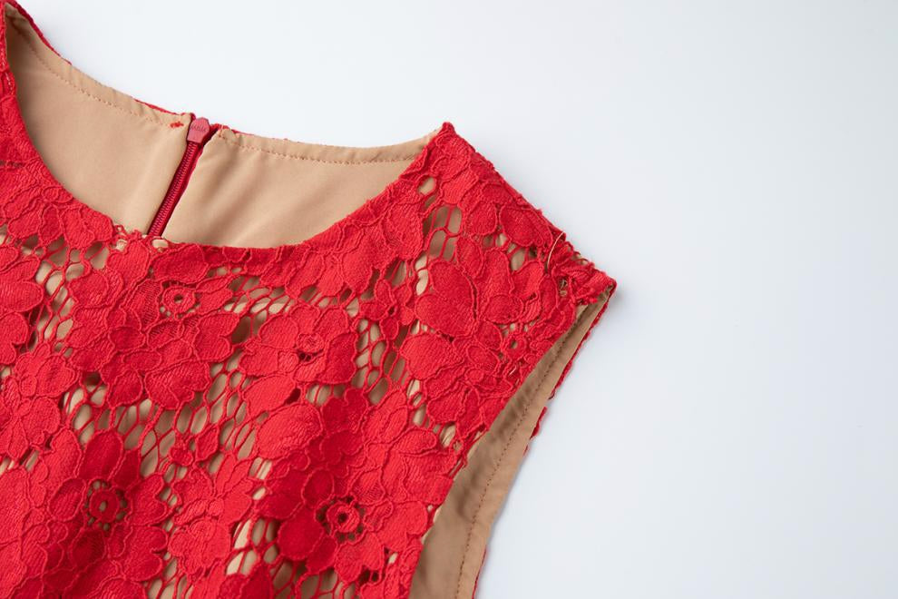 Crimson Bloom Lace Dress