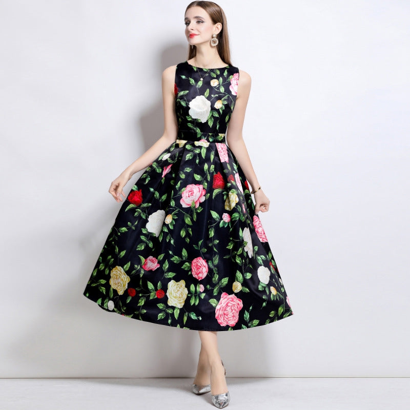 Noir Rose Elegance Midi Dress