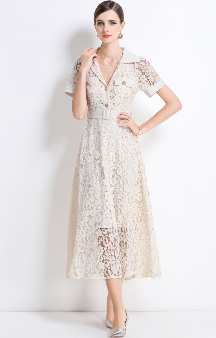 Cream Lace Utility Midi Dress