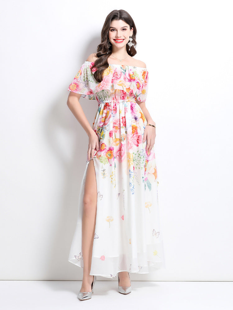 Floral Off-Shoulder Chiffon Maxi Dress