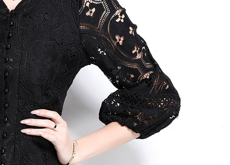 Vintage Black Lace Midi Dress