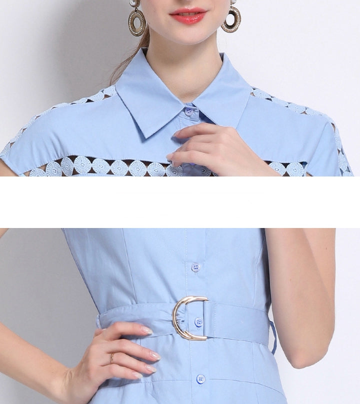 Sky Breeze Belted Shirt Dress