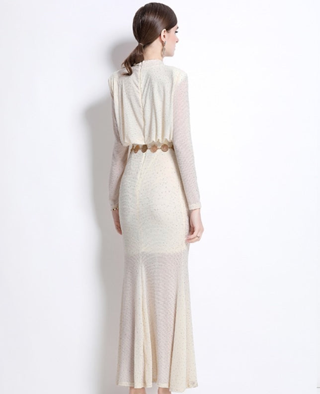 Elegant Sheer Long-Sleeve Maxi Dress - Ivory