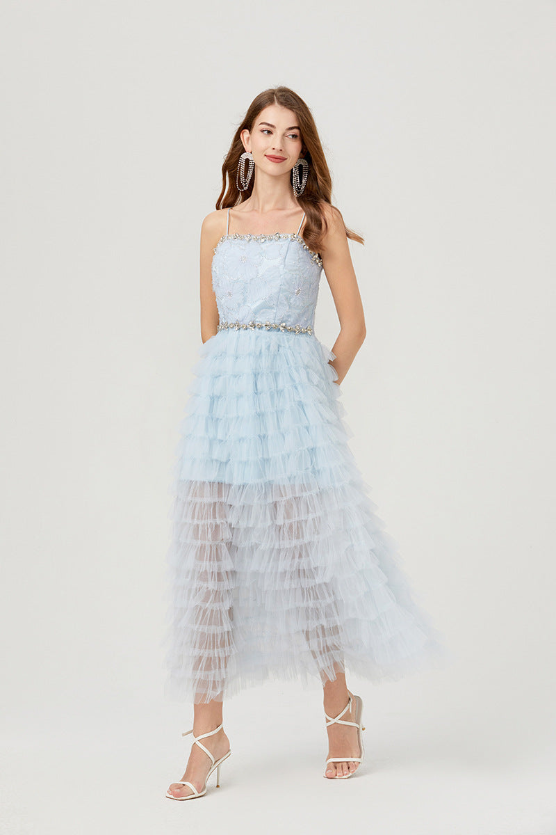 Ethereal Blue Ruffled Tulle Gown