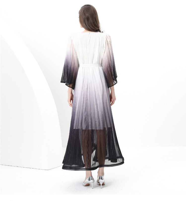 Midnight Elegance Ombre Pleated Maxi Dress