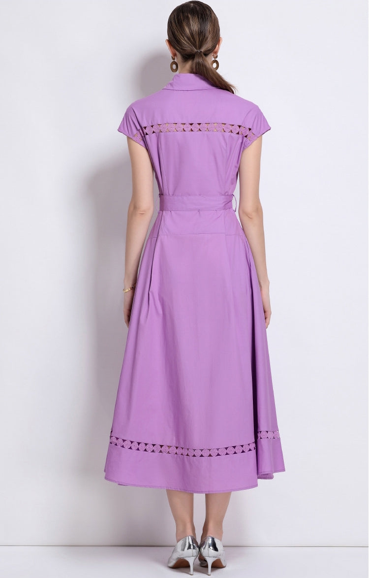 Lavender Charm Belted Shirt Dress