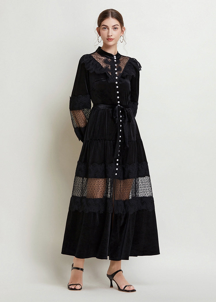 Black Velvet Lace Maxi Dress