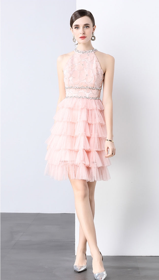 Blush Bloom Layered Tulle Mini Dress