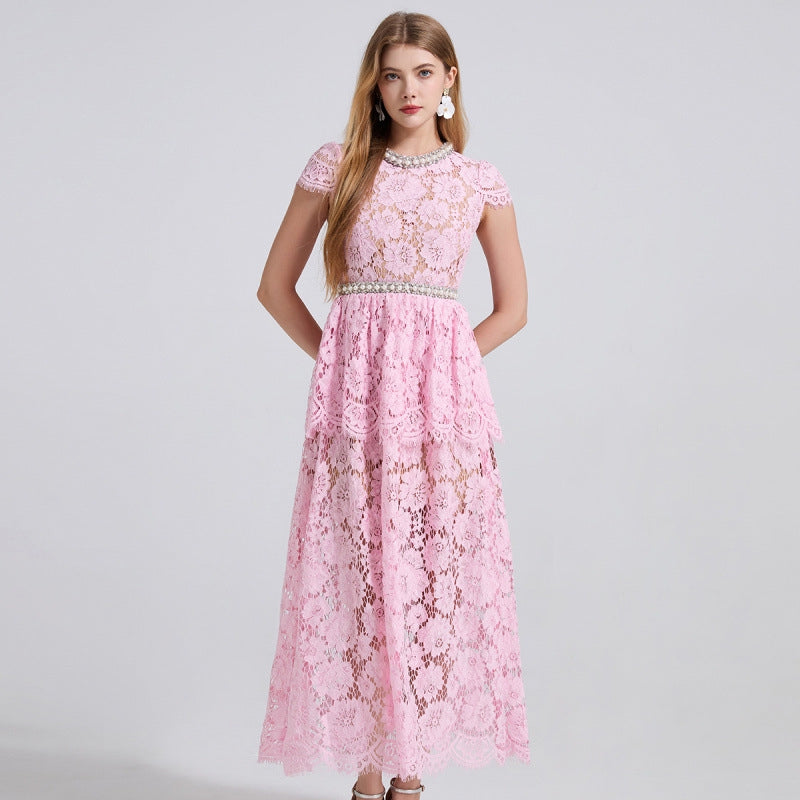 Blush Belle Embellished Lace Maxi Dress