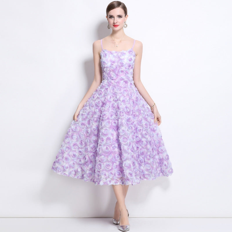 Lavender Bloom Rosette Midi Dress - 914919756771_PURPLE
