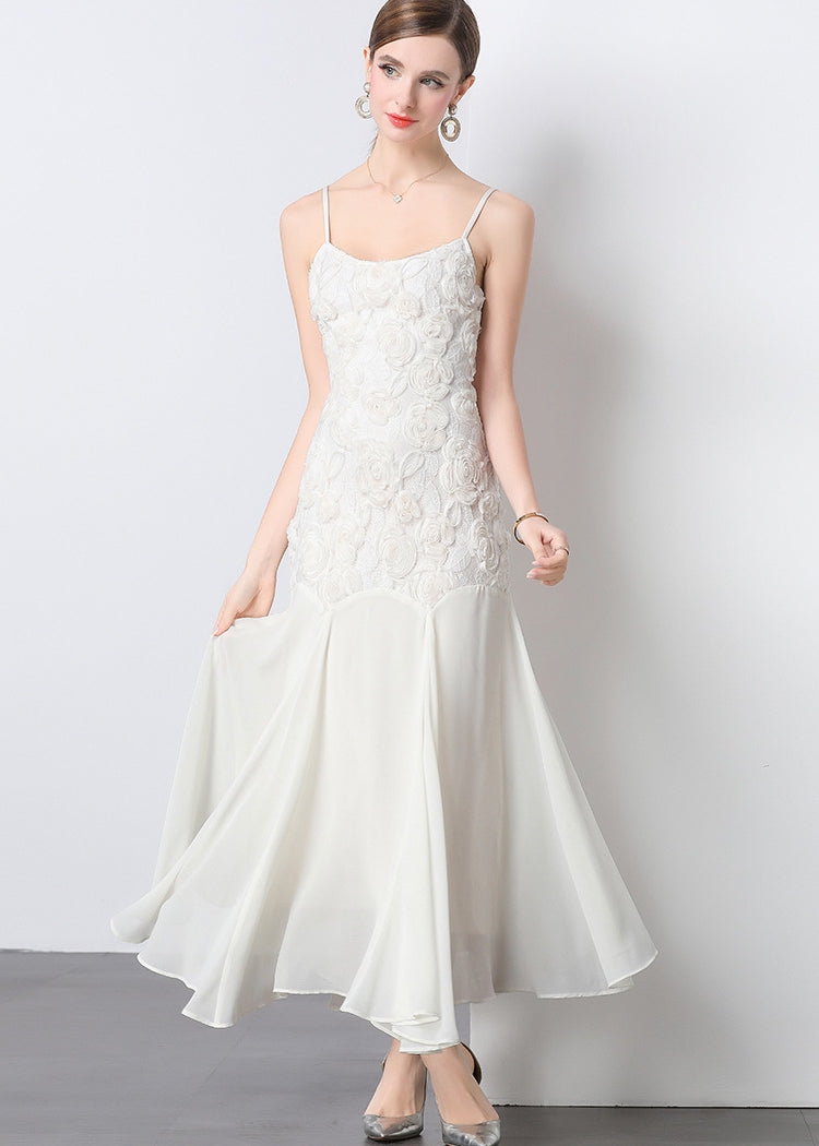 Elegant Rosette Lace Mermaid Dress - 903964984687_OFFWHITE