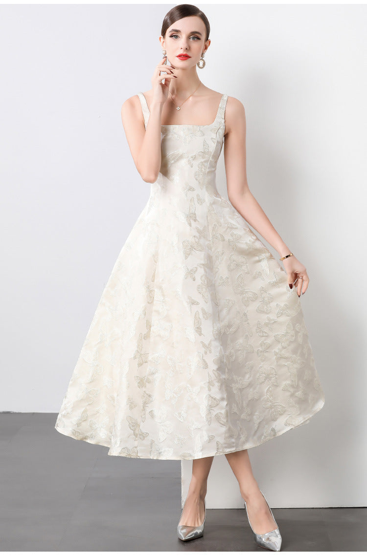 Elegant Floral Jacquard Midi Dress