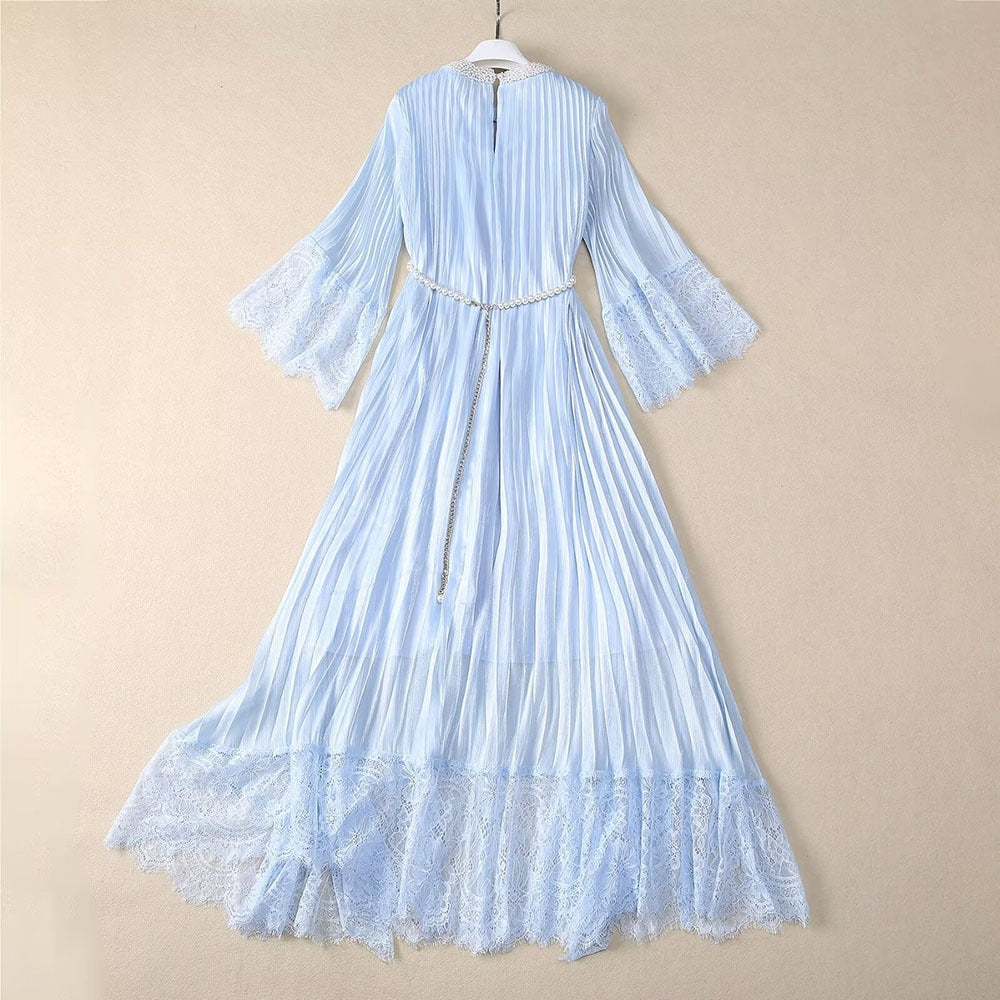 Elegant Sky Blue Lace Maxi Dress