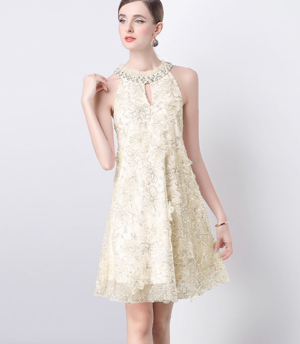 Elegant Pearl Embellished Lace Cocktail Dress
