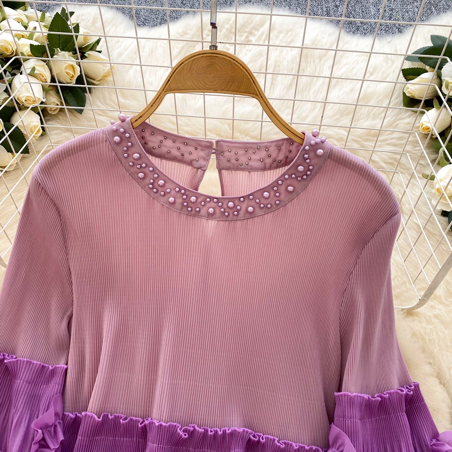 Purple Ombre Pleated Midi Dress