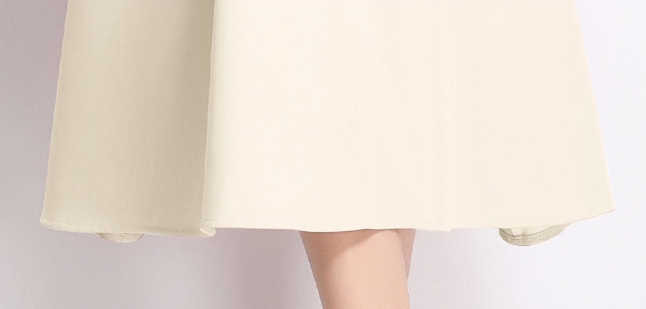 Elegant Ivory Bow Midi Dress - 900623614513_APRICOT