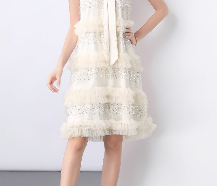 Champagne Radiance Ruffle Dress