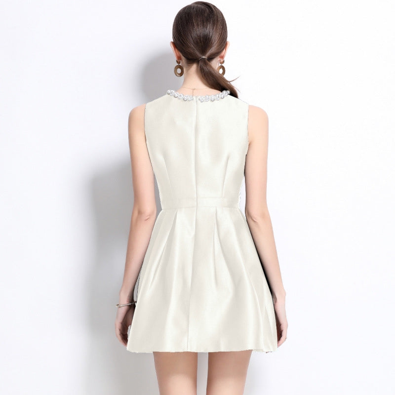 Pearl-Embellished Sleeveless A-Line Mini Dress - 899034048641_APRICOT