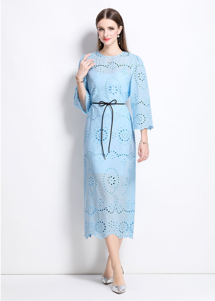 Sky Blossom Eyelet Midi Dress - 902368523846_BLUE