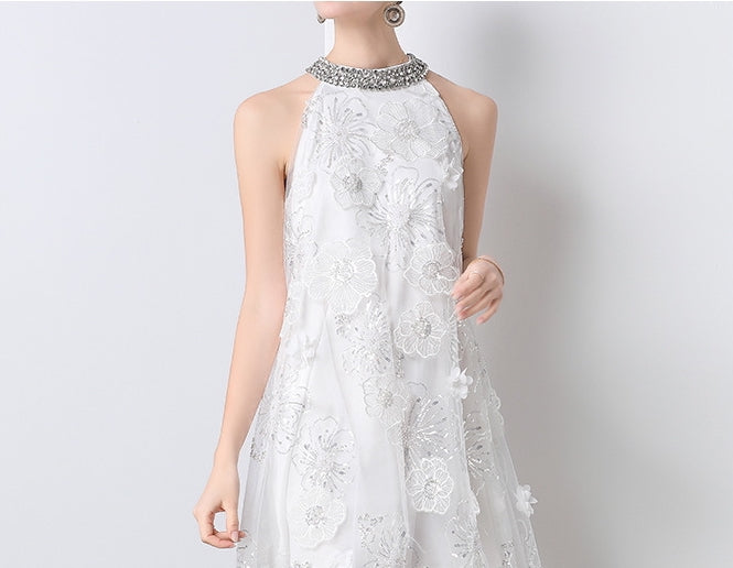 Ivory Grace Embellished Floral Dress - 903097354318_WHITE