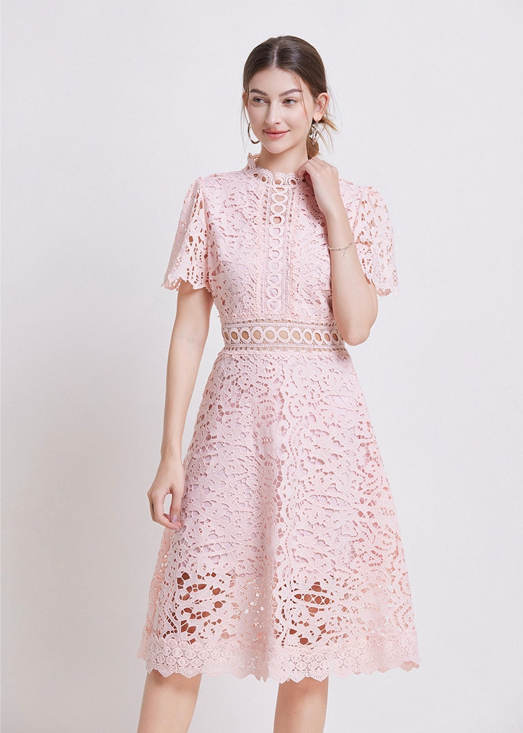 Blush Pink Lace Midi Dress